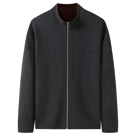 【绵羊毛】【双面穿】【新款DWP】大依优型大码男装立领拉链开衫外套针织休闲加肥加大男士胖子大码内搭上衣 商品图0