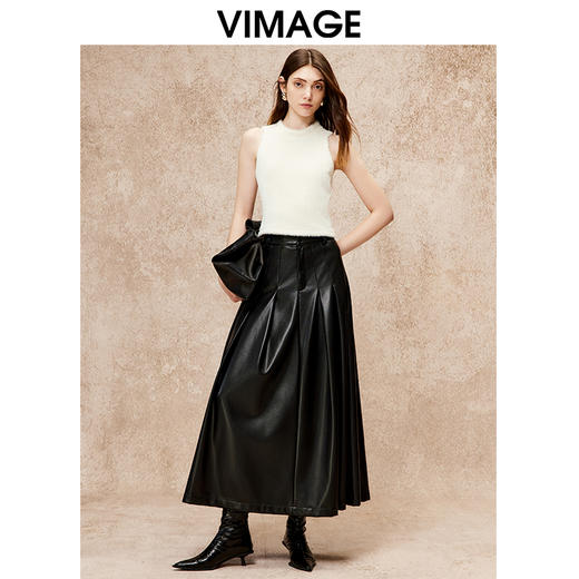 VIMAGE纬漫纪气质小立领无袖修身百搭纯色背心上衣秋季新款V2213835 商品图1