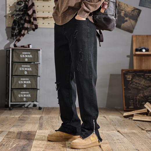 【新款DDJ】大依优型大码潮款破洞直筒牛仔裤长裤男舒适休闲简约百搭加肥加大男装 商品图7