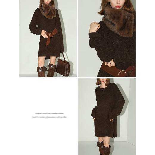 COCOBELLA美拉德细闪金葱毛衣裙冬软糯绒感针织连衣裙MZ3092 商品图4