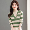 CC-tbrk-X1810条纹半高领打底衫毛衣2024秋冬新款套头厚款撞色宽松假两件上衣女 商品缩略图1