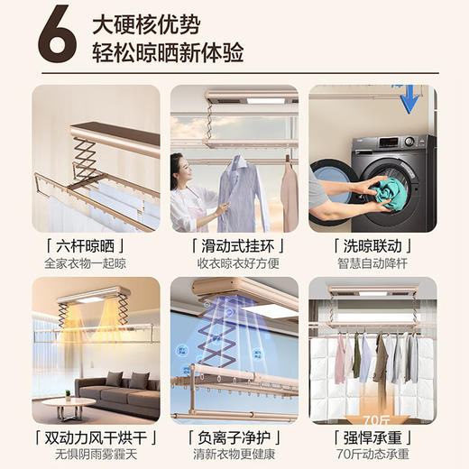 海尔（Haier）海尔智能晾衣机阳台多功能晾衣杆照明风干烘干负离子HS07鎏光铜 鎏光铜HS07 【风干烘干】 商品图3