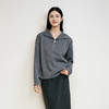 玳莎半拉链翻领卫衣简约时尚通勤灰色落肩袖上衣2024年冬季新款女  ED32302 商品缩略图0