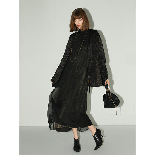 【限时秒杀】COCOBELLA[黑金]赫本风优雅小黑裙半高领假两件连衣裙FR0053 商品图2