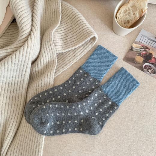【3双超值！秋冬加厚拼色波点袜】秋冬加厚保暖羊毛拼色小波点袜，加绒加厚透气不闷，撞色男中筒堆堆袜子女日系复古诸暨QQ 商品图5