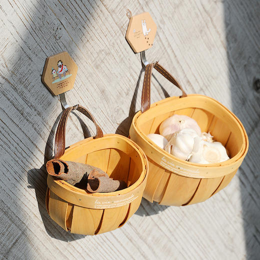 【蜜糖色】娜家壁挂竹编葱姜蒜收纳筐 商品图1