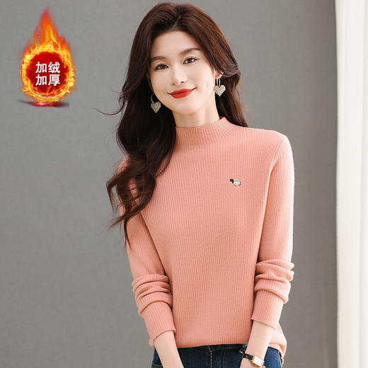 CC-tbrk-X1812秋冬新款半高领修身显瘦加绒加厚一体绒弹力绣花打底衫毛衣 商品图3