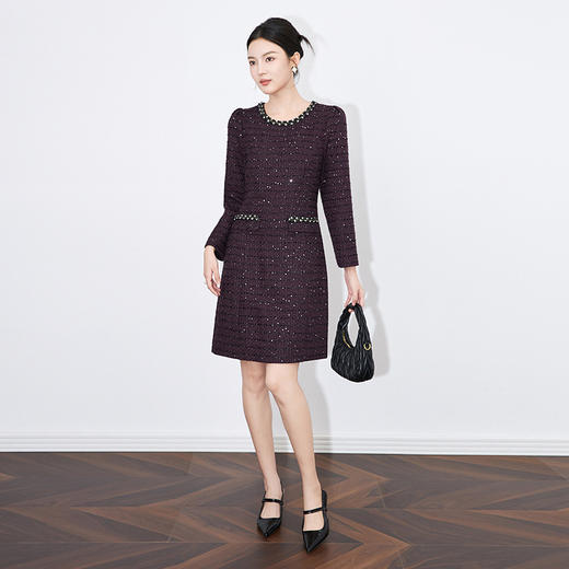 【高货wl】全新升级【铂金会员349/天猫469/差价120】(15613) 洛诗琳名秋冬媛小香风羊毛粗花呢重工亮片镶钻收腰连衣裙 商品图2