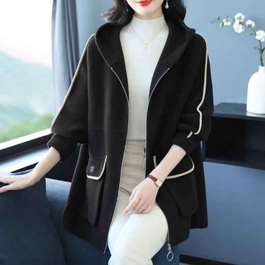 CC-10-5738加厚连帽毛呢外套女秋季中长款百搭大码新款时尚呢子大衣 商品图3