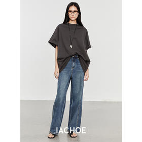 棉仓3561519004-秋季直筒显瘦复古超模裤牛仔裤  设计双裁线拼裁阔腿裤