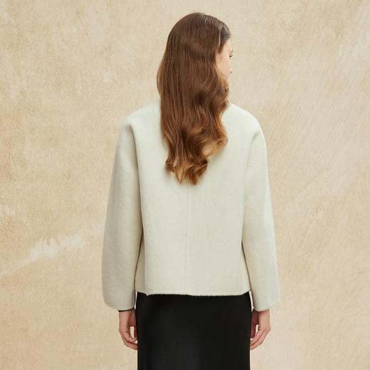 PH962斯尔丽24新款国风撞色滚边精致盘扣V领小个子显高双面呢羊毛大衣 商品图1