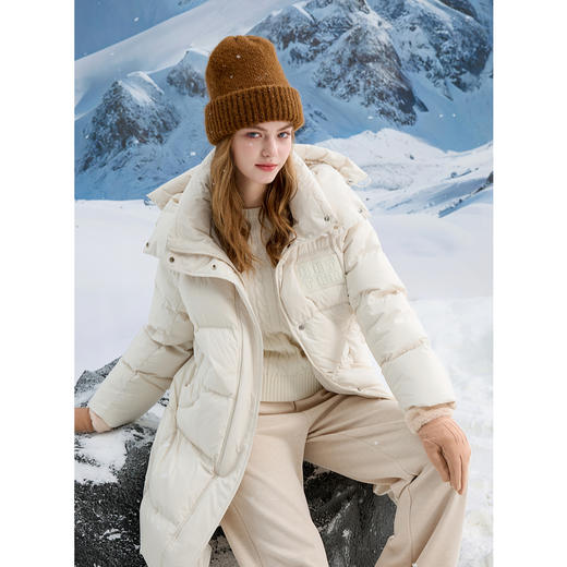 三彩独醒冬季新款连帽白鹅绒长款泡芙羽绒服面包服肯豆风女F 商品图2