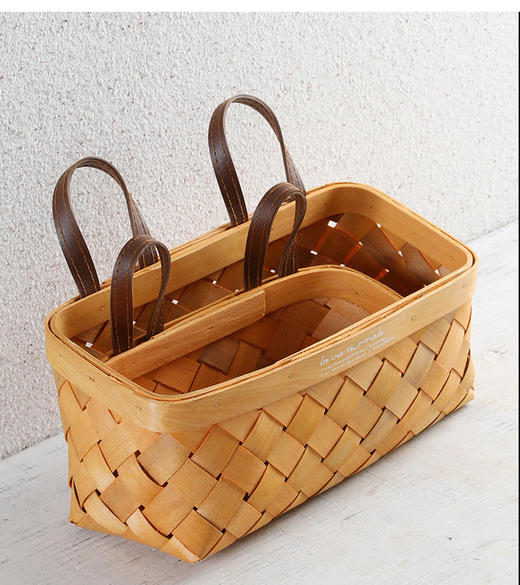 【橙色】娜家长方形双皮耳木制挂篮 商品图4