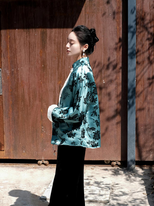 盛唐牡丹|翠绿色漳绒外套 商品图4