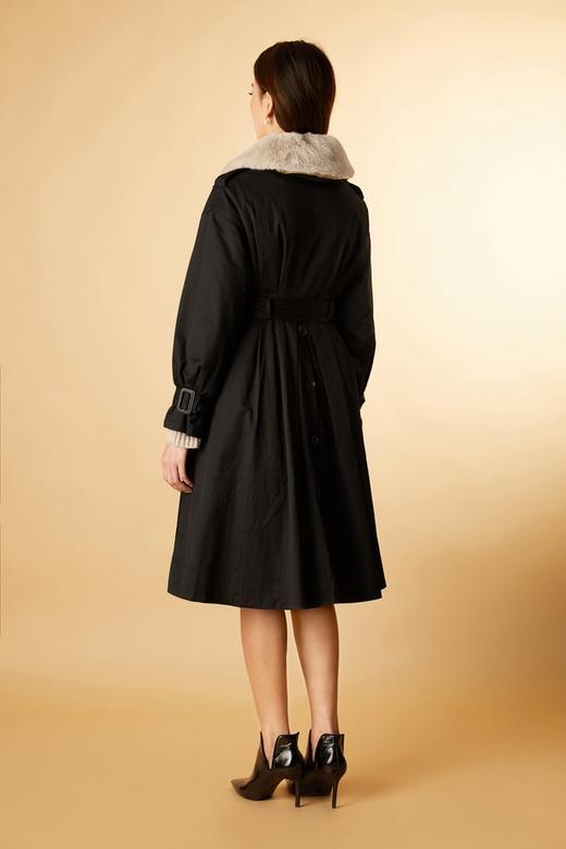 Le Malene 黑色长款风衣毛领外套 11241 商品图2