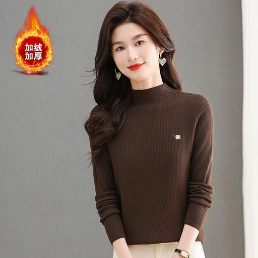 CC-tbrk-X1812秋冬新款半高领修身显瘦加绒加厚一体绒弹力绣花打底衫毛衣 商品图2