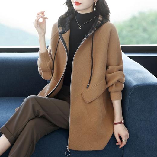 CC-10-5752连帽毛呢外套韩版宽松拉链开衫女士秋冬季时尚休闲大码胖MM上衣潮 商品图3