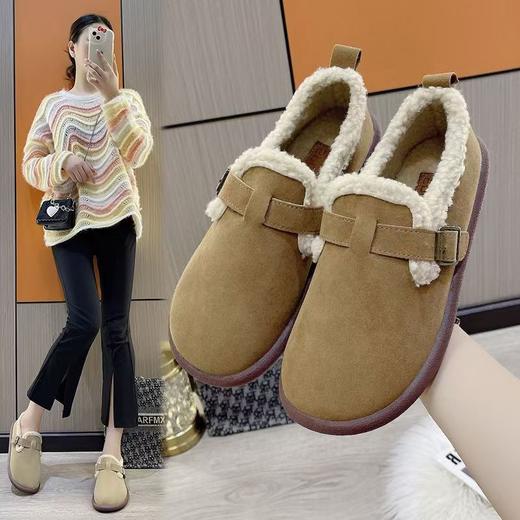 【全新升级❗️懒人棉勃肯鞋】毛毛鞋2025冬季外穿棉鞋女，亲肤内里软糯Q弹吸汗排气，懒人一脚蹬平底女鞋搭扣棉勃肯室内女鞋QQ 商品图1