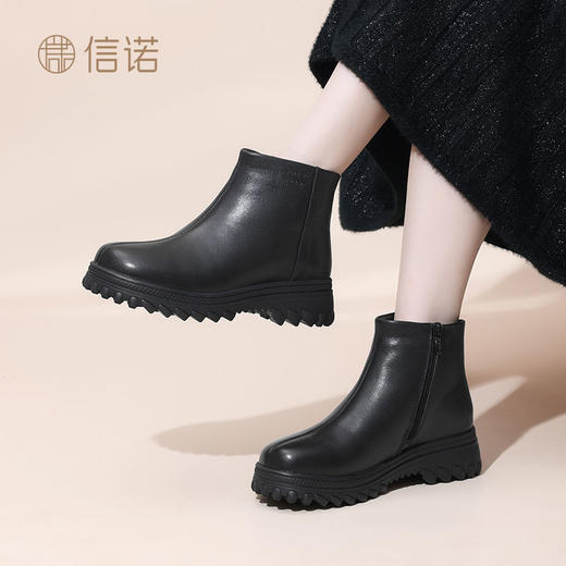 信诺女鞋加厚保暖羊毛短靴2024冬季新款棉鞋中老年靴子厚底妈妈鞋M523-5Y 商品图8