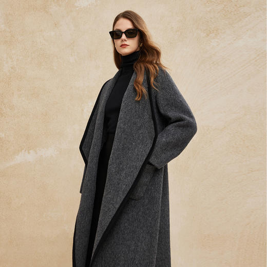 PH956斯尔丽24新款撞色设计翻领长款简约时尚休闲羊毛大衣 商品图6