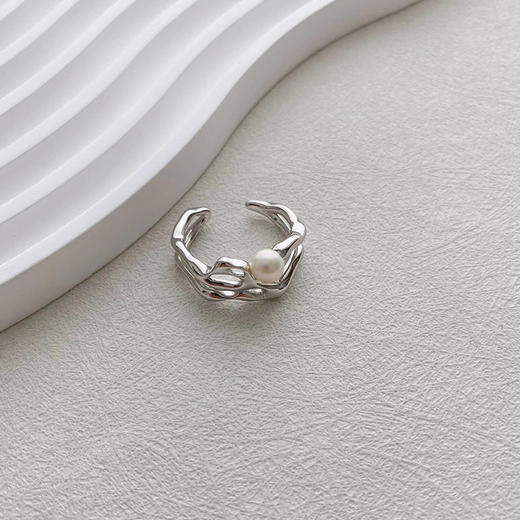 【顺丰包邮】13512 洛诗琳极简不规则小众S925纯银开口珍珠戒指0124 商品图2