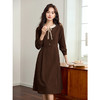【专属特价】熙世界复古棕色磨毛连衣裙长袖2025秋冬新款气质美拉德穿搭裙子 商品缩略图0