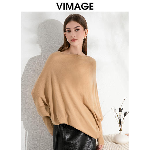 VIMAGE纬漫纪秋季新款落肩圆领慵懒时尚毛衣针织衫VC2401306 商品图5