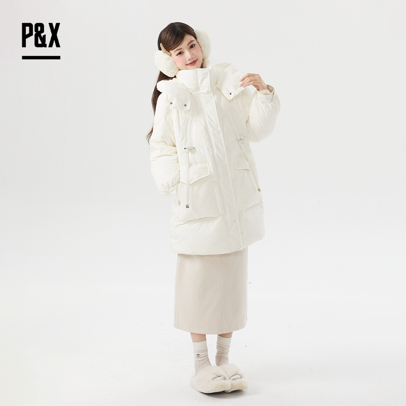 P&X设计师女装宽松百搭中长款羽绒服824424265 米白