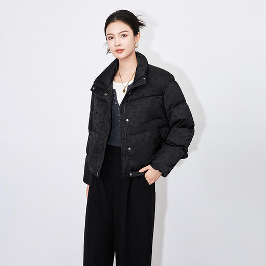 【高货wl】全新升级【铂金会员496/天猫669/差价173】(11728) 洛诗琳秋冬高级感时尚风立领提花舒适蓬松保暖鸭绒羽绒服 商品图2