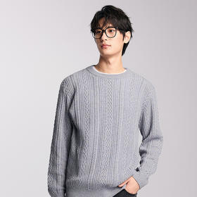 棉仓357826014-微宽松纯羊绒绞花圆领毛衣