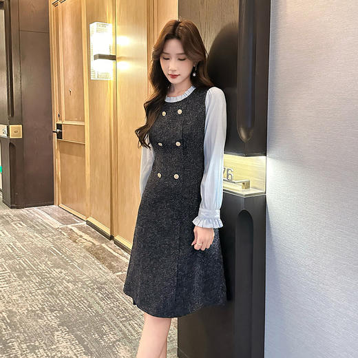 奢姿2024年秋季新款大码女装拼接减龄裙子胖妹妹立领假两件连衣裙9943855395 商品图2