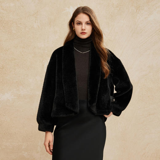 PH100斯尔丽24新款冬季懒人好打理仿短貂毛绒翻领贵族气质皮毛一体外套 商品图4