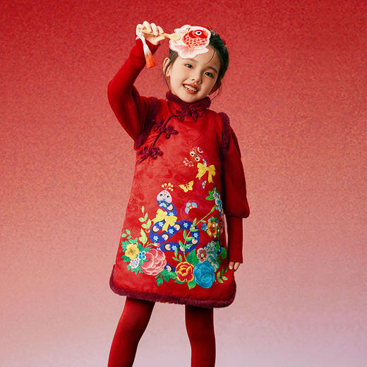 年衣童装儿童连衣裙2025新款女童背心裙秋冬季中式新年拜年服 商品图4