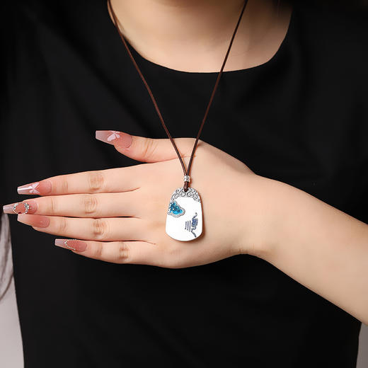 【祥云依偎】足银999银烧蓝顺牌复古祥云无事牌吊坠【RP-XL70258】 商品图3