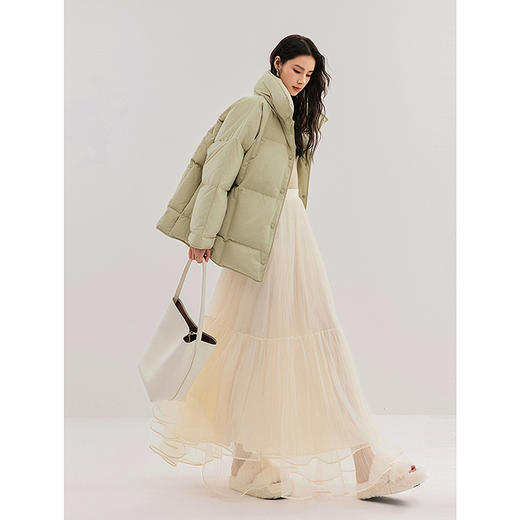 棉仓347615001-立领重磅宽松面包服女90白鹅绒秋冬可拆卸领羽绒服短款外套 商品图2