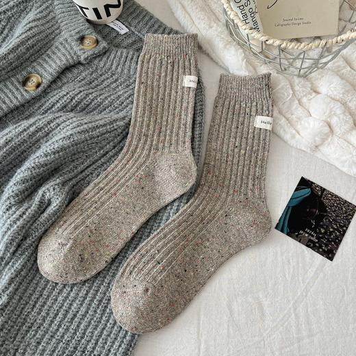 【日系中筒百搭袜】秋冬点子纱堆堆袜日系中筒袜百搭彩点布标袜加厚羊毛保暖复古袜子。ry 商品图5