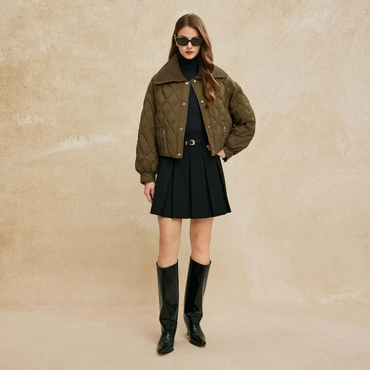 PR008斯尔丽24新款时尚甜酷风设计感短款针织翻领廓形减龄显高鸭绒羽绒服 商品图3