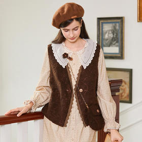 Famecoco范可儿复古V领保暖马夹坎肩女秋冬FAB8CA027