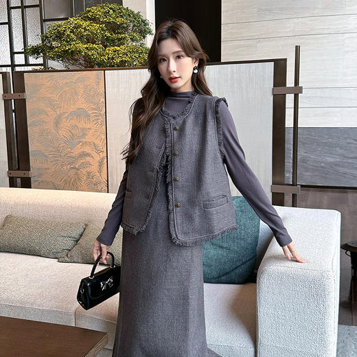 奢姿2025秋冬新款大码女装法式通勤套装胖妹妹上衣马甲半裙三件套9944926862 商品图2