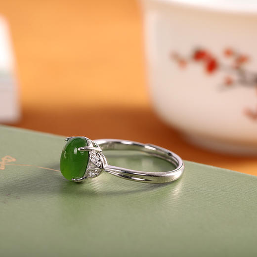 【翠意】S925银镶嵌和田碧玉开口戒指【RP-jz690163】 商品图3