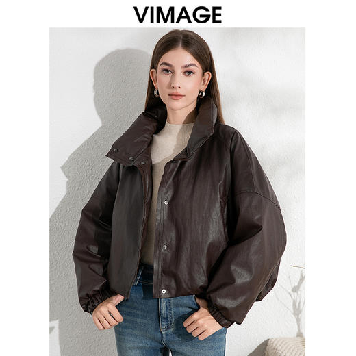VIMAGE纬漫纪帅气立领时尚复古鹅绒保暖皮羽绒外套冬季新款VD2411309 商品图9