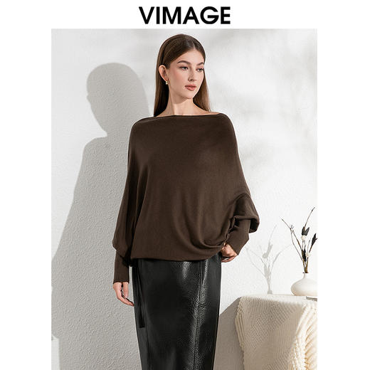 VIMAGE纬漫纪秋季新款落肩圆领慵懒时尚毛衣针织衫VC2401306 商品图12