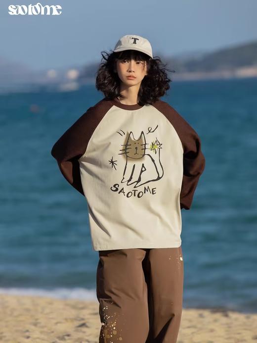 早乙女惠子saotome/STMCX240121/猫猫涂鸦插肩长袖T恤 商品图1