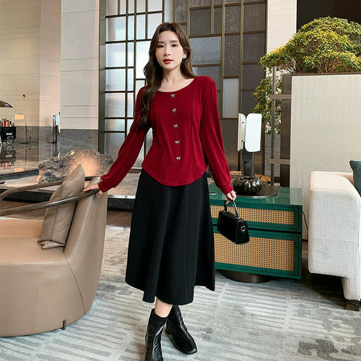 奢姿2024年秋冬新款大码女装减龄气质套装胖妹妹针织衫半裙两件套9944990264 商品图1