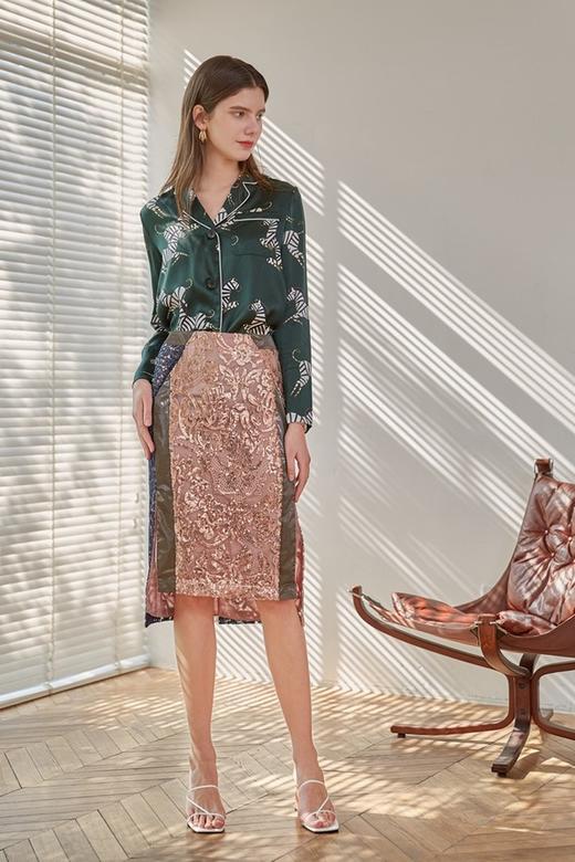 DAMO WANG/王大墨 拼色亮片蕾丝直筒裙 13995 商品图3