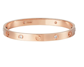 CARTIER/卡地亚 经典LOVE系列宽版 18K金玫瑰金 au750 镶嵌4颗钻石手镯