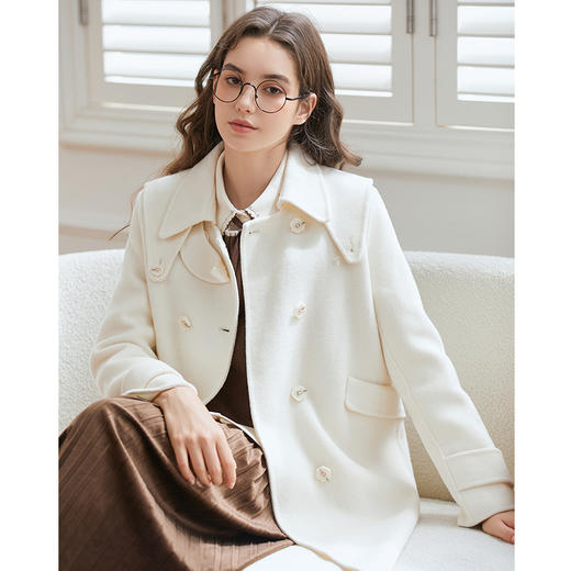 Famecoco长款羊毛气质毛呢大衣外套女秋冬FAB8AQ020 商品图1