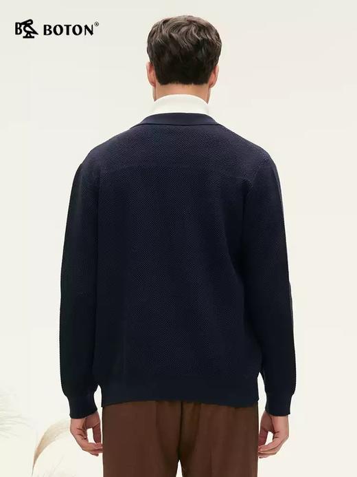 波顿秋冬季翻领工装风深蓝色男士开衫针织毛衣高端外套 商品图3