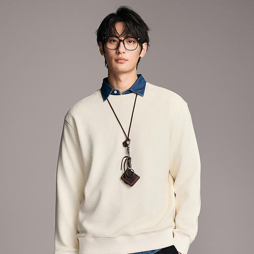 棉仓357808001-重磅提花棋盘格复合摇粒绒宽松廓型圆领卫衣 商品图0