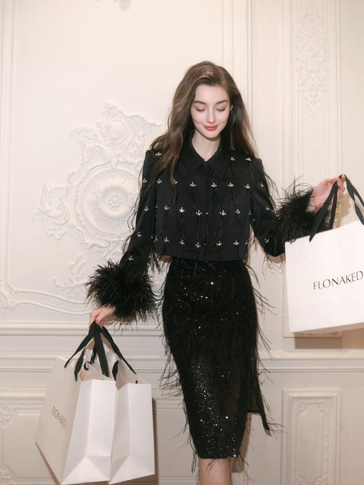 黑色鸵鸟毛定位钻西装短西装外套 商品图2